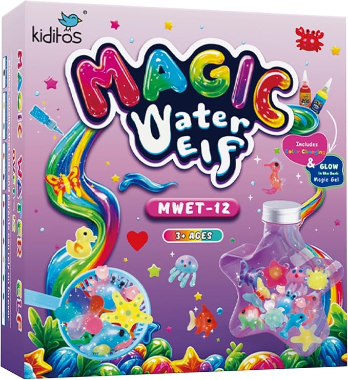 Kiditos Magic Water Elf Toy Kit–Squishies for Kids,12 Gels+10 Molds&1 Bottle, Magic Gel Water Pets Sensory Toy, Fun DIY Craft Kit & Refill, Party Favors, Birthday & Christmas Gifts for Kids Ages 3+