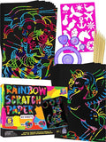 PURPLE LADYBUG Rainbow Scratch Art Paper, 79 PCS Creative Drawing Paper & Stencils - Arts and Crafts for Ages 4-12, Kids Craft Activity Set for Halloween, Christmas Gift, Birthday Party Games