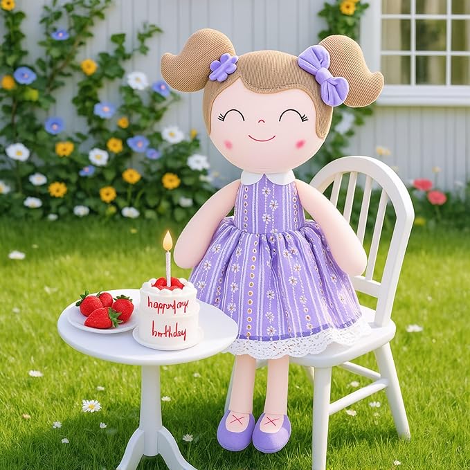 Gloveleya Baby Girl Gifts Soft Plush Doll – Lavender Daisies 16 Inch Cuddle Toy with Basket, Collectible Keepsake Birthday Easter Baby Shower Christmas for Girls