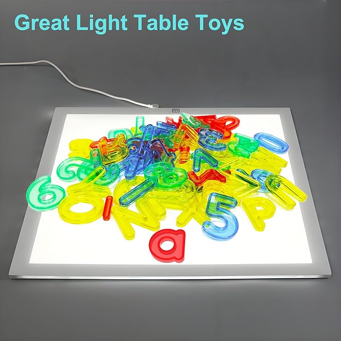Light Table Toys 66 Pcs Translucent Capital and Lowercase Letters and Numbers,Light Table Manipulatives and Accessories for Kids