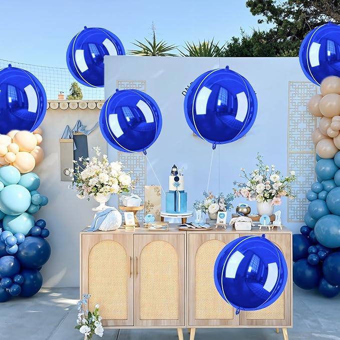 Giant 4D Foil Balloons, 6Pcs Large Metallic Royal Blue Round Balloons, 22 Inch Big Round Foil Balloon for Blue Sea Birthday Party Baby Shower Wedding Decorations