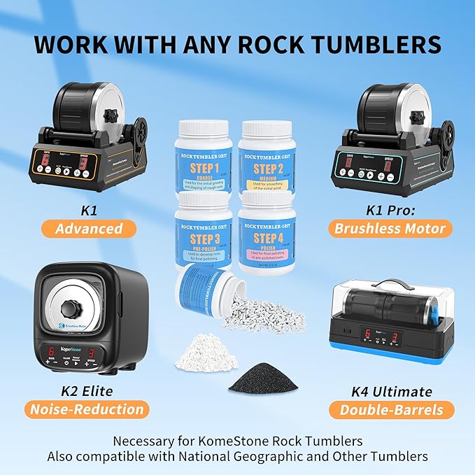 Rock Tumbler Polishing Grits and Ceramic Tumbling Media Kit | Essential for Polishing, 4 Steps Rock Tumbling Refill Media, Polish up to 25 lbs of Rocks, Work with Any Rock Tumblers, For More Tumbles