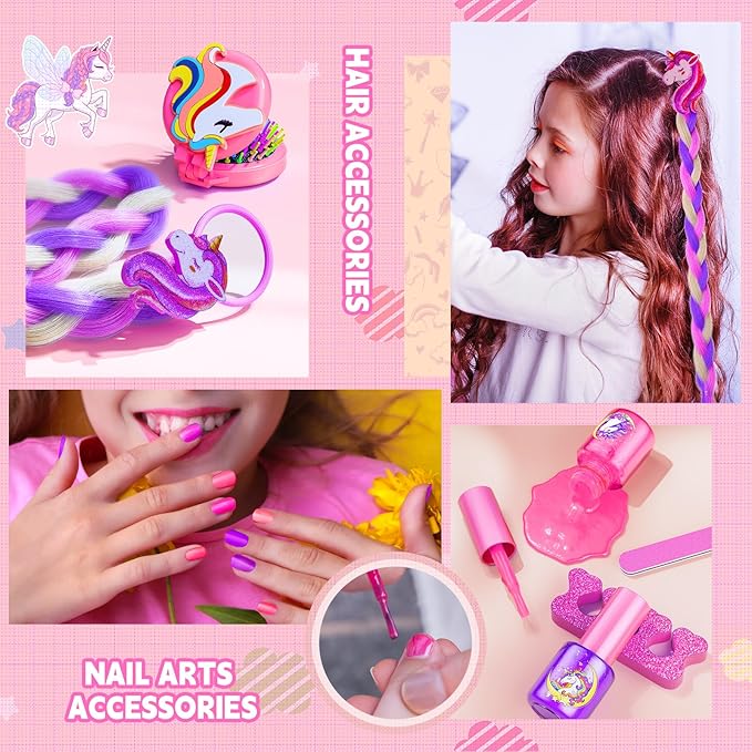 Kids Makeup Kit for Girl - Girls Makeup Kit Toys with Flying Horse Storage Case, Kids Play Makeup Set for Christmas Birthday Gift 3-12 Years Old