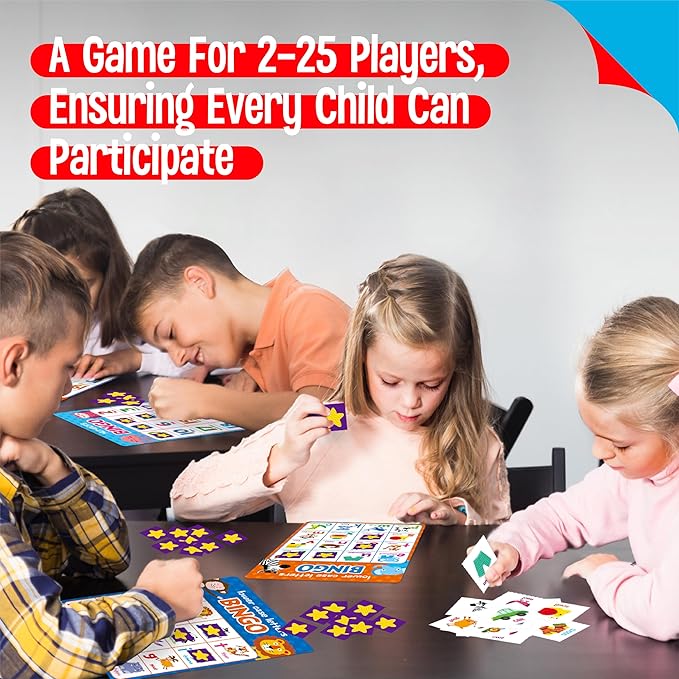 SpriteGru Alphabet & Numbers Bingo Game, Upper/Lowercase Letters, 52 First Words & 20 Numbers Learning- ABC and 123 Bingo Board Game for Kids 4-8, Perfect for Classroom & at Home (Up to 25 Players)