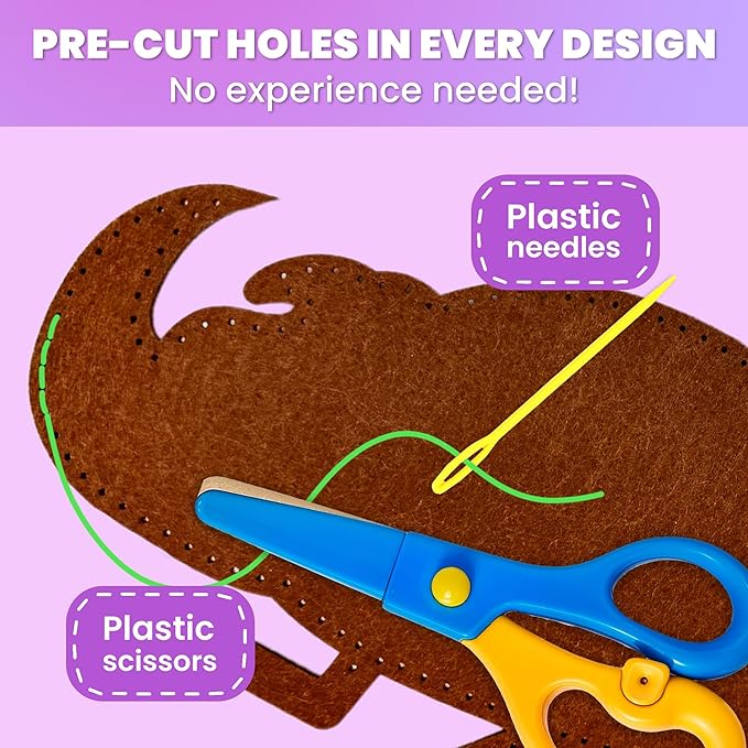 QUOKKA Kids Crafts Ages 4-8, DIY Beginner Needle and Thread Kit - 12 Bugs & Insects Sewing Kit Basic - Fun Art Crafts for Kids Ages 6-8 Girls Boys - Plastic Needles, Scissors - 6+ Year Old Girl Gifts