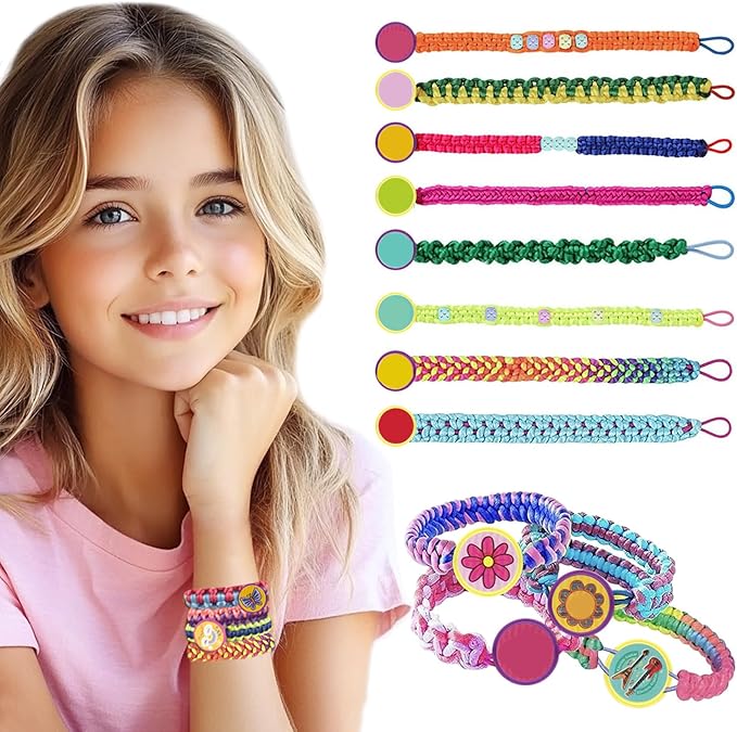 MEUNEAR Friendship Bracelet Kit Bracelet Making Kit DIY Craft Kits for Girls Kids Christmas Birthday Gifts Friendship Bracelet String with Weaving Board 10 Colors Thread Beads and Stickers