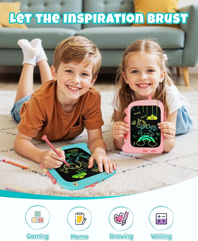 Kikapabi LCD Writing Tablet, Dinosaur Toys Gifts for Boys Age 3 4 5 6 7 Year Old, 8.5inch Colorful Doodle Board Pad for Kids, Birthday Christmas Gift Toddler Toy Age 3-7 Portable Travel Drawing Blue