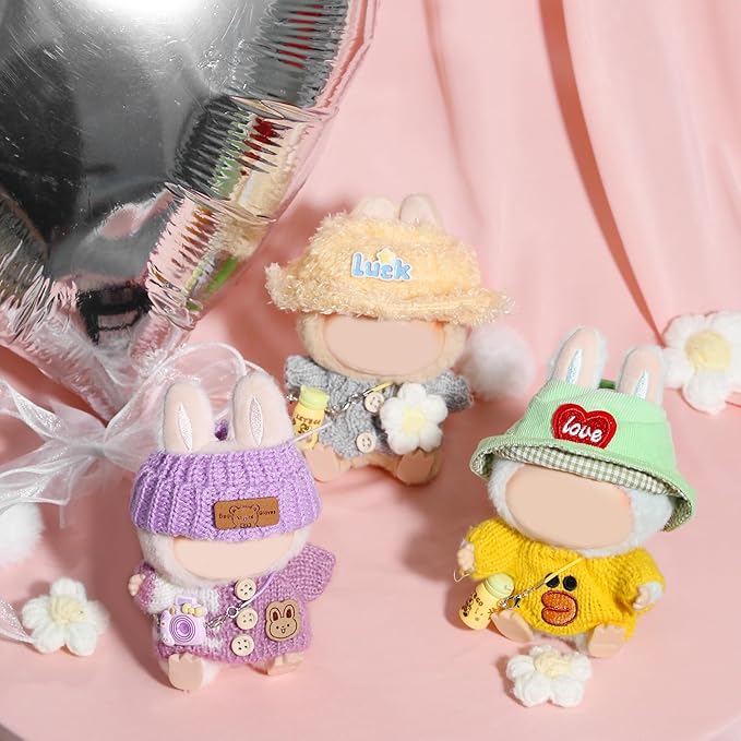 3-Piece Doll Clothes Designer – Kawaii Knit Sweater Set for 17cm Doll, Cute Doll Outfit with Accessories for Dress-Up or Display - Yellow (No Doll)