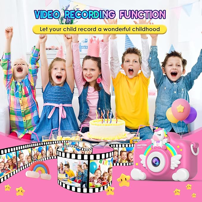Unicorn Camera for Girls Boys with Cartoon Silicone Cover, Digital Mini Toddler Camera Toys for 3 4 5 6 7 8 9 10 11 12 Year Old Kids Birthday Chirstmas Gifts - Personal Video Players (Unicorn Pink)