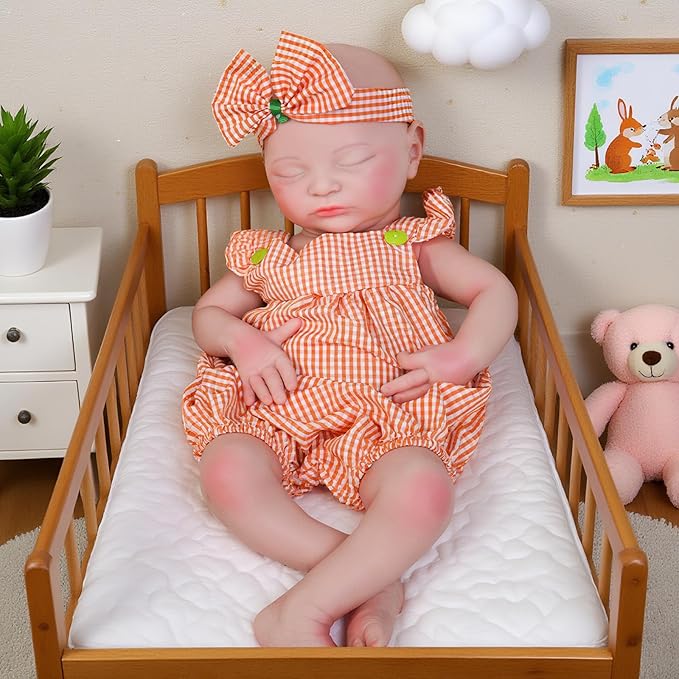 Reborn Baby Dolls Silicone Full Body 18.1in Weighted Real Life Closed-Eyes Girl Dolls Lifelike Newborn Baby Soft Body Flexible Limbs Not Vinyl