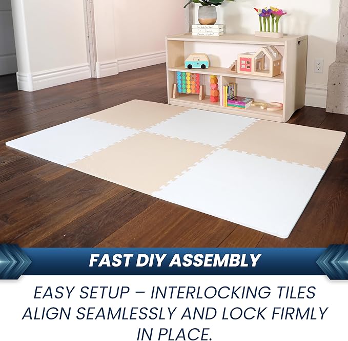 FlooringInc's Rainbow & Natural Harmony Playmat - Kid Safe Foam Floor Tiles with Removable Edges - 2'x2', 1/2" Thick (Moonbeam, 24 Tile Pack)