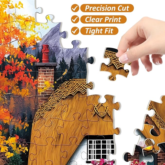 300 Piece Puzzles for Adults,Pumpkin Cottage Puzzles for Kids Teen Adults,Autumn Forest Scenery Jigsaw Puzzle 300 Pieces,Interlock Perfectly Letter on Back,Family Activity Game Night Gifts,20.5x15 in