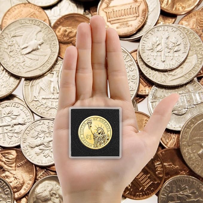 80 Pcs Coin Holders for Collectors, Clear Coin Cases with 5-Size Sponge Gaskets 20/25/30/35/40mm, Plastic Coin Slabs and Coin Protectors for Silver Dollar Collectors Collection Supplies, Black
