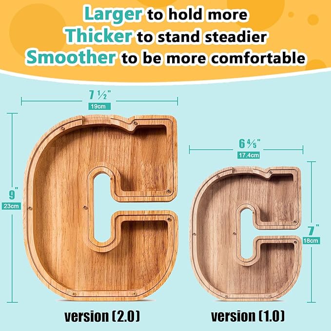 SummiDate Wooden Letter Piggy Bank| Piggy Bank for Boys Girls Toddler| Alphabet C Money Bank| Coin Bank Birthday Gift for Kids|Birthday Gift for Kids (C)