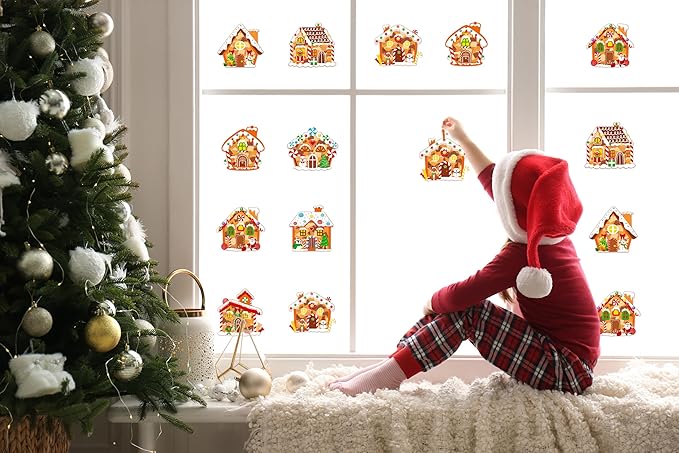 40PCS Christmas Crafts Bulk: Gingerbread House Paper Suncatchers DIY Kit for Winter Xmas Holiday Activities Decorations, Window Stained Glass Effect Art Ornaments