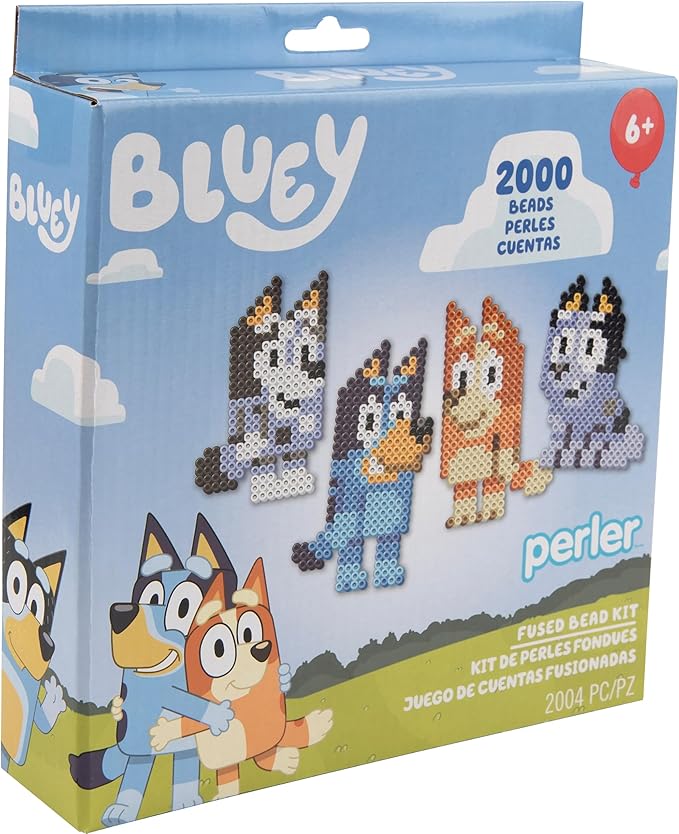 Perler 80-57254 Bluey Fused Bead Craft Activity Kit with 6 Projects, Multicolor, 2004 Pieces