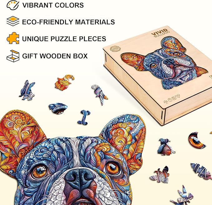 Wooden Puzzles for Adults,Bulldog Shaped Unique Wooden Jigsaw Puzzles, Creative Ghristmas Gift for Teenagers and Adults.(11.4X 11.1 in 180pcs)