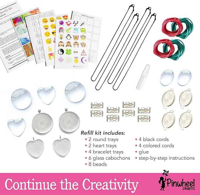 Pinwheel Crafts Pendant Necklace Making Kit for Girls and Teens - DIY Jewelry Making Kit for Girls 8-12 - Pendant Jewelry Refill Pack to Create Personalized Gifts