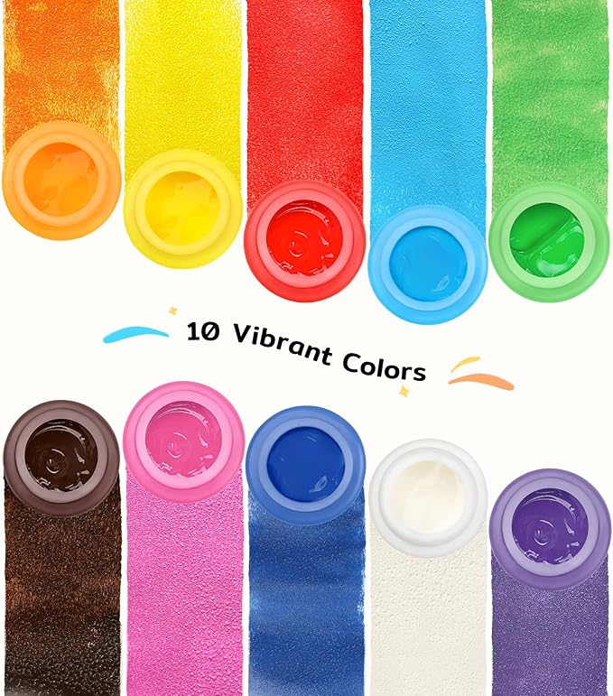 TMOL Washable Finger Paint for Toddlers, 40 PCS Non-Toxic Finger Paints, 10 Vibrant Colors (2fl oz), Baby Paint for Hand and Feet, Safe Art Supplies, Early Learning Gifts for Kids Age 3+