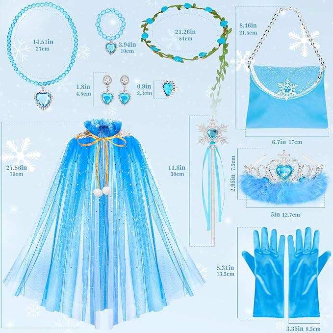 Fedio Princess Cape Set,12Pcs Princess Dress up Clothes for Little Girl, Princess Dresses for Girl 3-8 Years Birthday Gift
