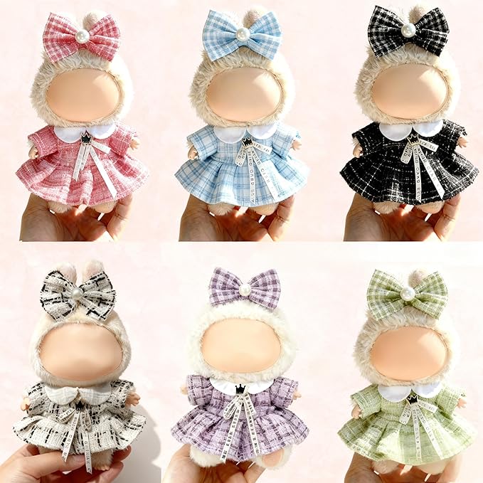 Clothes for LABUBU 17cm Doll (NO Doll), Outfit for LABUBU, Dress and Hairpin Set for LABUBU Dress Up, Fashion and Premium Dolls Accessories for LABUBU (Style R)