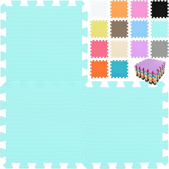 qqpp EVA Rubber 18 Tiles Interlocking Puzzle Foam Floor Mats - Baby Play Mat for Playing | Exercise Mat for Home Workout. Green. QC-Hb18N