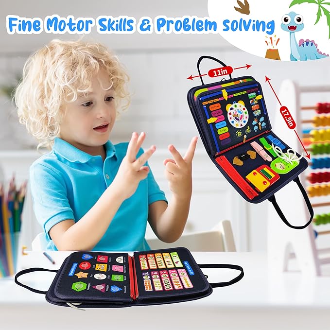 TenFans Busy Board - Montessori Toys for 3+ Year Old - Sensory Toys for Toddlers 3-5 - Gifts for Boys Learning Fine Motor Skills - Educational Activities Travel Toys for Car Airplane