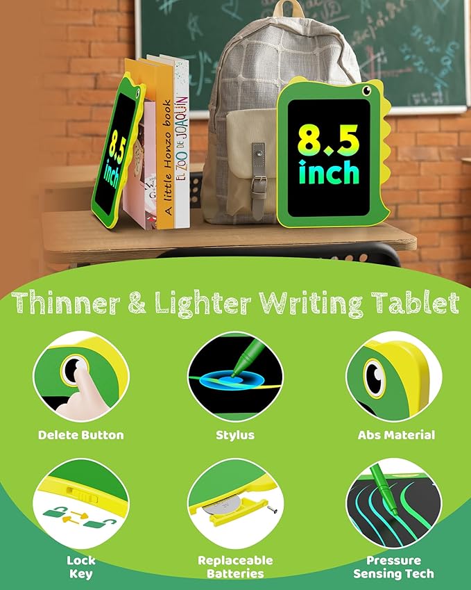TEKFUN LCD Writing Tablet for Kids, Doodle Board Drawing Pad, Dinosaur Toys for Kids, Travel Toys for 3 4 5 6 Year Old Boys Girls, Easter Birthday Christmas Gifts (8.5in Green)