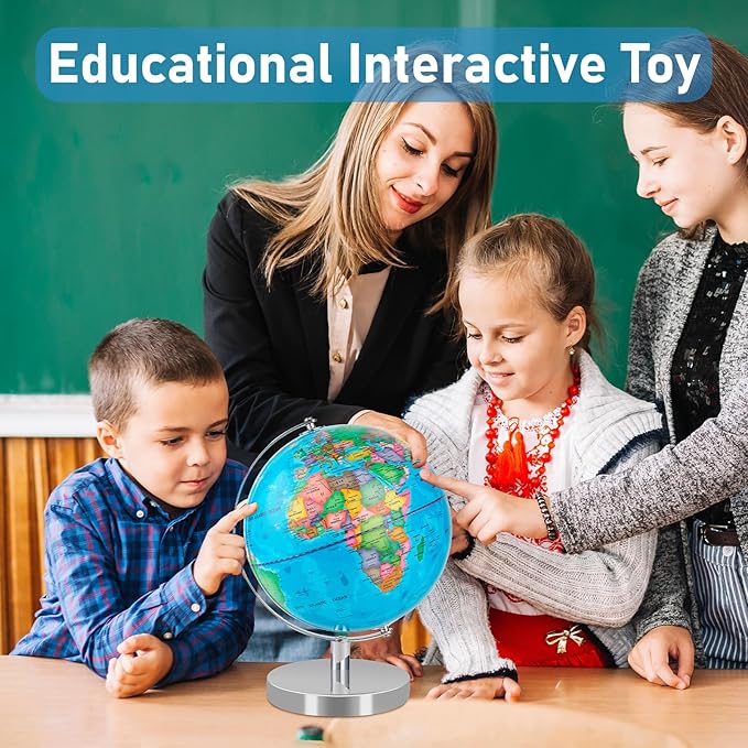 9'' Globe for Children World Globe with Stand Rewritable Easy-Read High Clear Map Earth Globes for Adults, Educational Interactive Globes for Kids Learning STEM Toy Present for 3+ Years Old