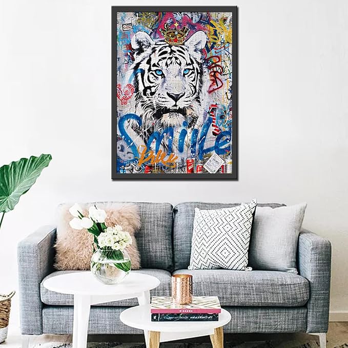 Tucocoo White Tiger Jigsaw Puzzle 1000 Pieces Puzzles for Adults, Animals Banksy Graffiti Style Jigsaw Puzzles for Challenging Family Activity Games Colorful DIY Craft Puzzle for Home Decor Gifts