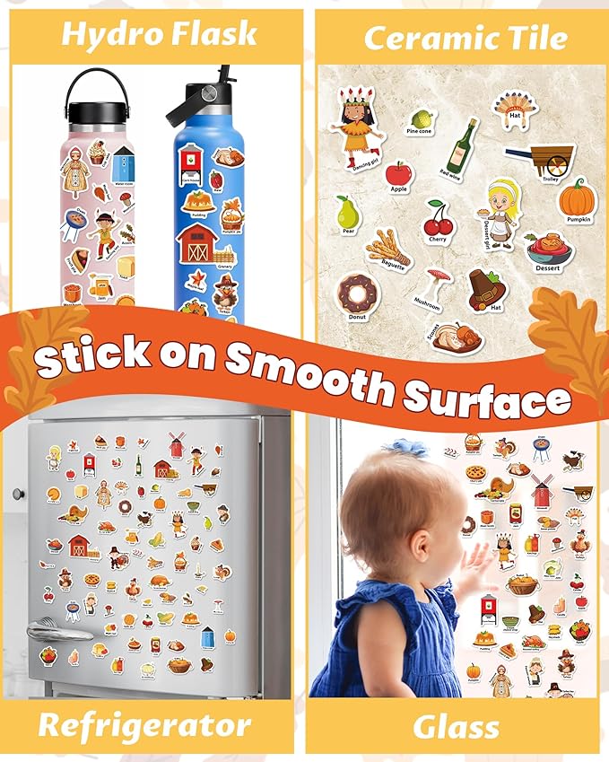 Reusable Sticker Book for Toddlers 2-4 Years, Stickers for Kids, Toddler Sticker Book Ages 1-3, Toddler Craft Activities, Toddlers Travel Toys Ages 2+ Boy Girl Birthday Gifts - Thanksgiving