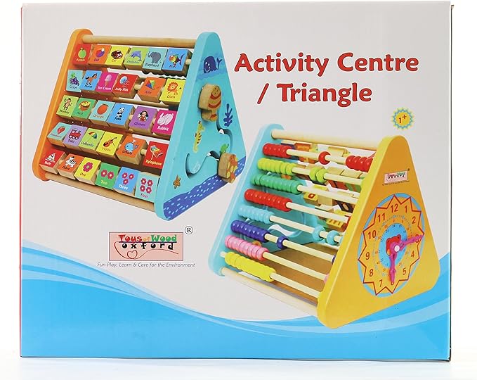 TOWO Wooden Activity Centre Triangle Toys - flip Flop Alphabet Blocks Abacus Clock - Activity Cube for Toddlers 5 in 1- for Babies Montessori Learning-Wooden Toys for 1 Year Old