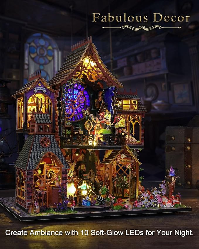 Miniature House Kit Magic Forest, DIY Mini House Building Kit, Miniature Kit for Adults with Furniture and LEDs, Great Gift for Girls Teens Family