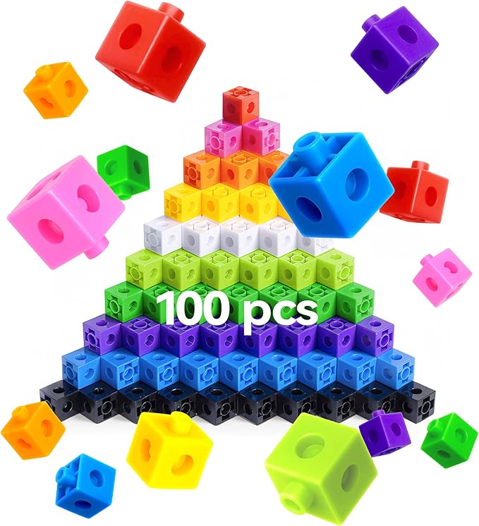 Dotimo 100PCS Math Linking Cubes, Math Cubes for Kids Ages 4-8, Counting Snap Cubes Manipulatives with 10 Colors, Preschool Learning Activities, Classroom Supplies & Homeschool