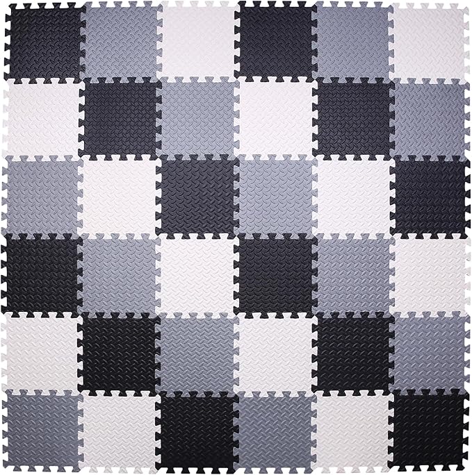 36 Tiles Foam Play Mat for Baby, 0.4 Inch Thick Foam Interlocking Floor Mats, Soft Non-Toxic Baby Playmat, Solid Colored Puzzle Play Mat Kids Floor Mats for Toddler(White/Black/Gray)