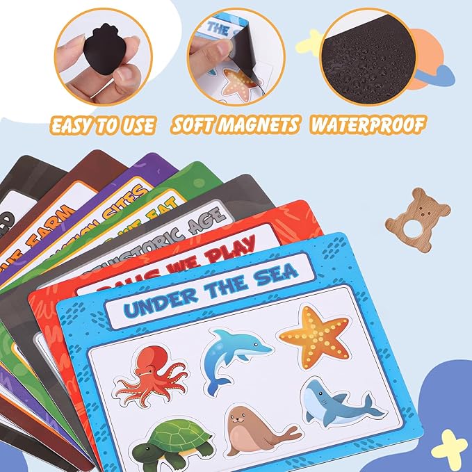10Pcs Magnetic Sorting Toys 60 Fridge Magnets for Kids, Football Animals Food Car Category Recognition, Refrigerator Magnets for Shape Matching Fine Motor Early Education