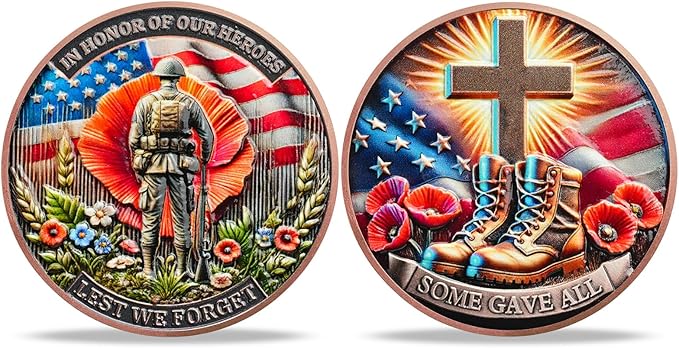 AtSKnSK Memorial Tribute Challenge Coin Some Gave All Lest We Forget Thank You for Your Service Military Coin (Poppy Military Boots, 1)