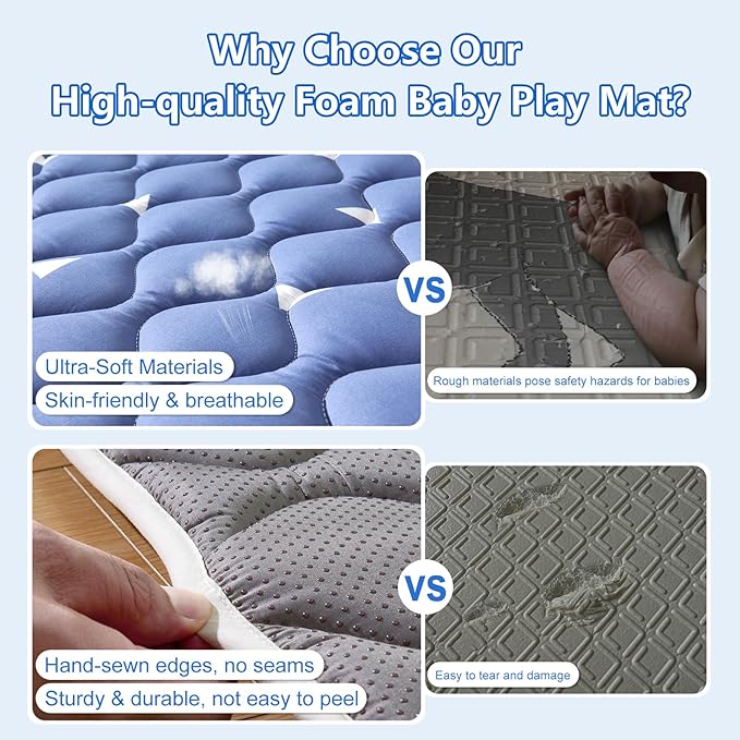 Baby Play Mat for Floor 71" X 59", Premium Thicken Foam One-Piece Crawling Mat, Extra Large Non-Slip Cushioned Activity Playmats for Babies, Toddlers, Infants, Play & Tummy Time
