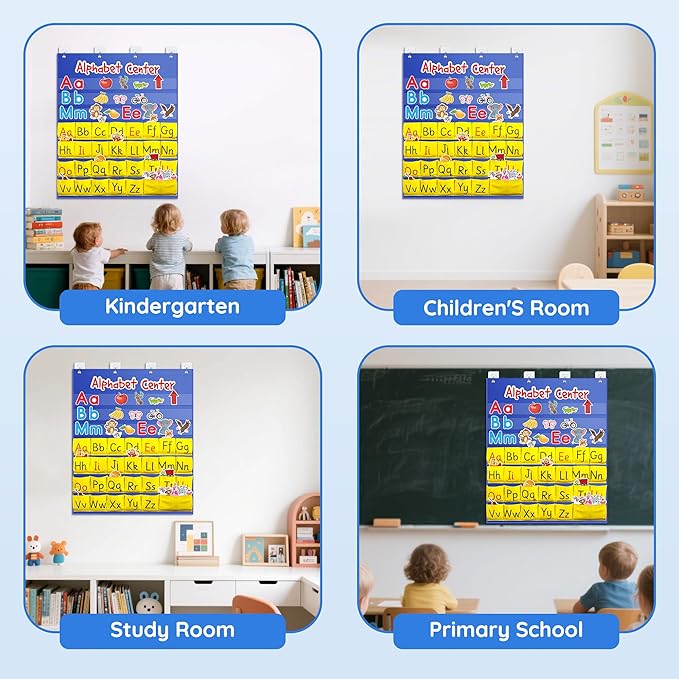 ZKOO Alphabet Learning Pocket Chart, Alphabet Wall Chart 104 Animal Flash Cards and 26 Lowercase and Uppercase Letter Cards, Student Daily Learning The Letter, Great for Classroom Homeschool