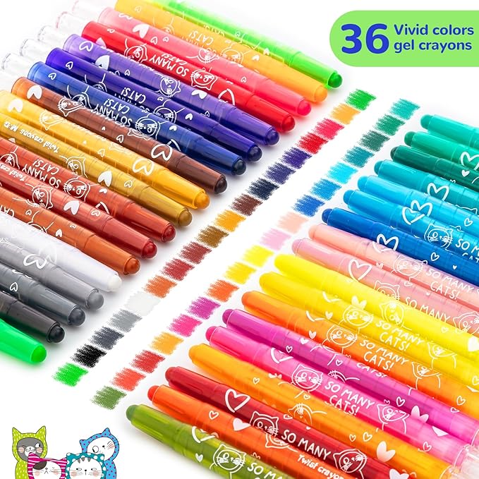 M&G 36 Colors Twist Gel Crayons for Kids Toddlers,Non-Toxic Watercolor Rainbow Crayons for Glass and Paper with Clear Plastic Crayon Case,Twist-Up Gel Crayon Set