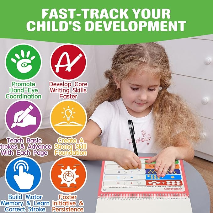 Magic Grooved Writing Practice for Kids, Reusable Grooved Handwriting Practice Workbook Ages 3-8, Large 11.2"x7.5" Preschool Learning Activities Tracing Books, Kindergarten Educational Toys for 5-7