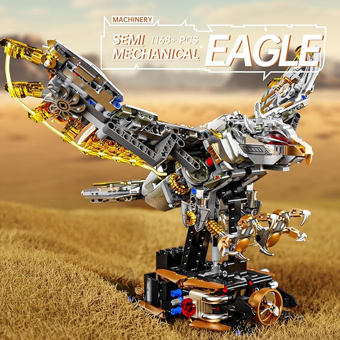 Mechanical Eagle Building Block Set 3D Poseable Model with Articulated Wings & Talons with Motor STEM Toy for Kids & Adults Ideal Gift for Engineering, Nature & Animal Lovers