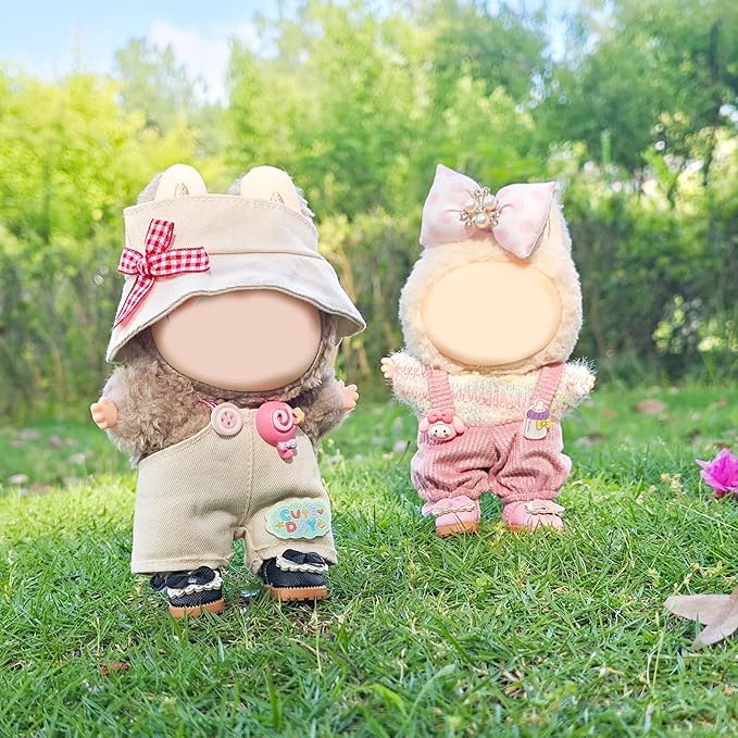 Clothes for 17cm Doll, 2 PCS Cute Cream Hat & Jumpsuit Set, Dress up Outfit Exquisite Accessories for Dolls