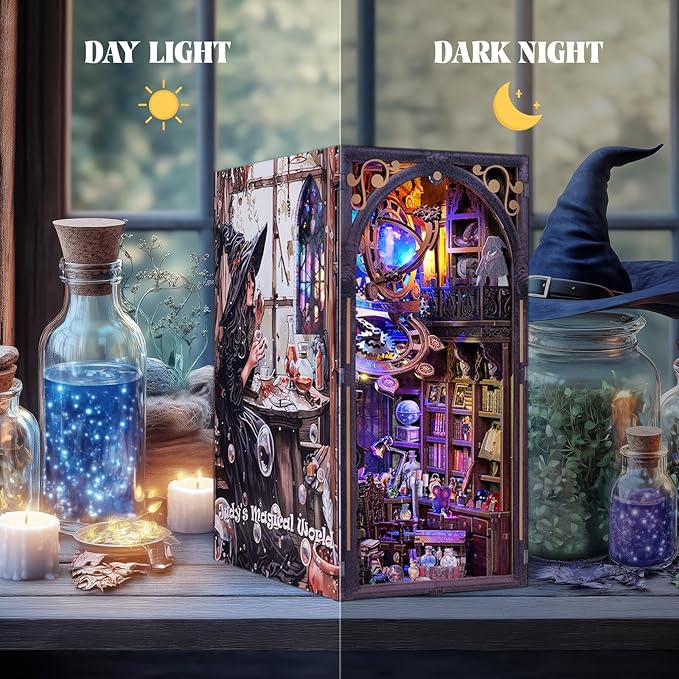Fairy Nooktales BookNook Kit Miniature - 3D Fantasy Library Wooden DIY buidling Dollhouse with Bookshelf Nook Insert Decor for LED Magic Book Nook Lover