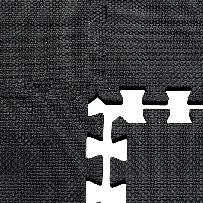 Yostrong® 18 Tiles Interlocking Puzzle Foam Baby Play Mat with Straight Edges for Playing - EVA Babies Crawling Mat | Rubber Floor Work Out Mats for Home Gym. Black. YOC-Db18S18