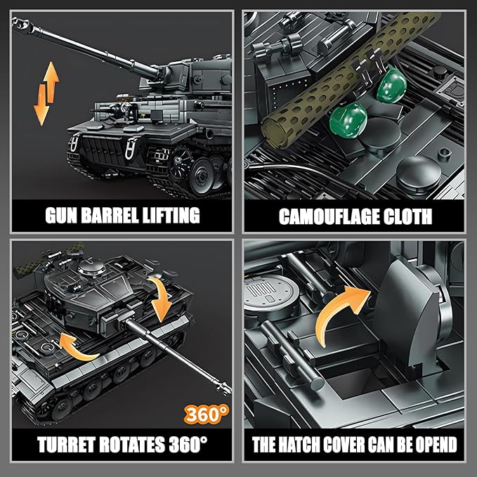 1:28 Tiger Heavy Tank Building Blocks Set for Adults, Compatible with Lego Military Vehicle, WW2 Army Tank Toys Historical Collection Model for Military Fans, Gifts for Teens Kids Boys 8-14 (1668 PCS)