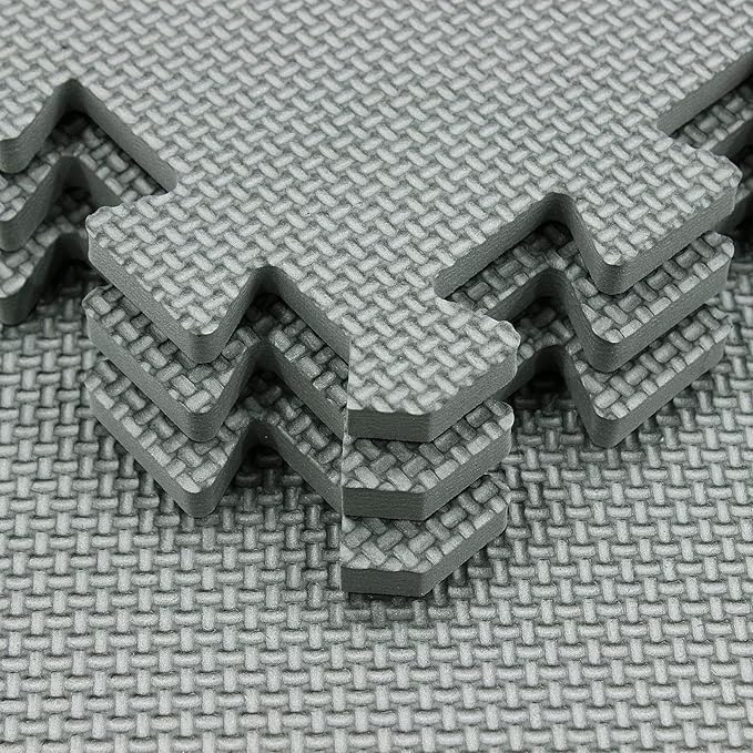 Yostrong® 18 Tiles Interlocking Puzzle Foam Baby Play Mat with Straight Edges for Playing - EVA Babies Crawling Mat | Rubber Floor Work Out Mats for Home Gym. Gray. YOC-Lb18S18