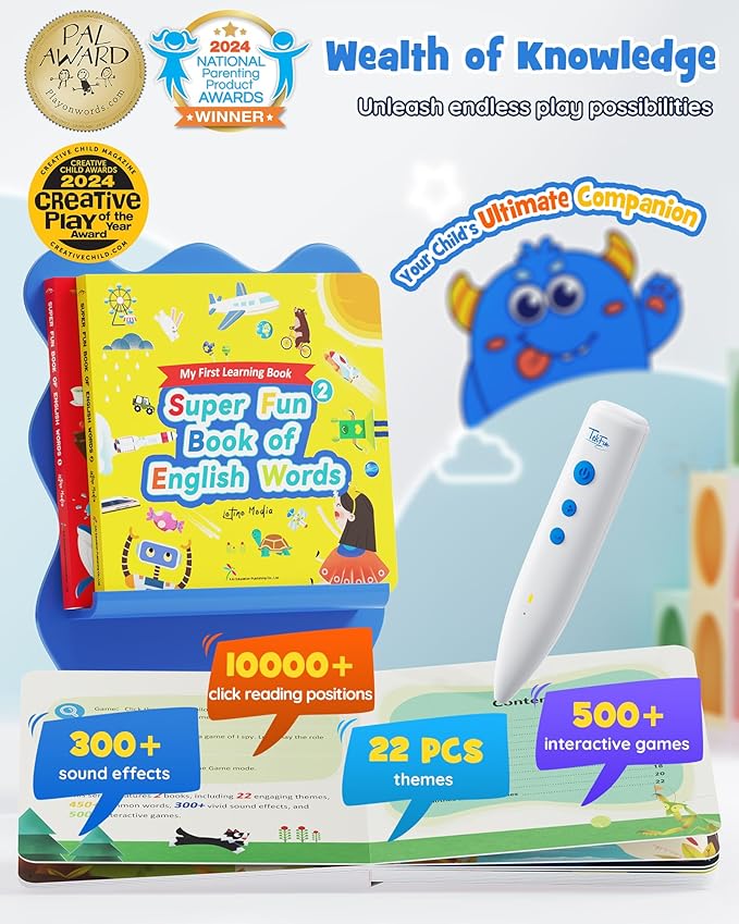 Talking Pen Books Sets, Engaging Electronic Learning Toys with Interactive Audio Sound Books, Toddler Educational Birthday Gifts, Autism Sensory Games for Ages 1 2 3 4
