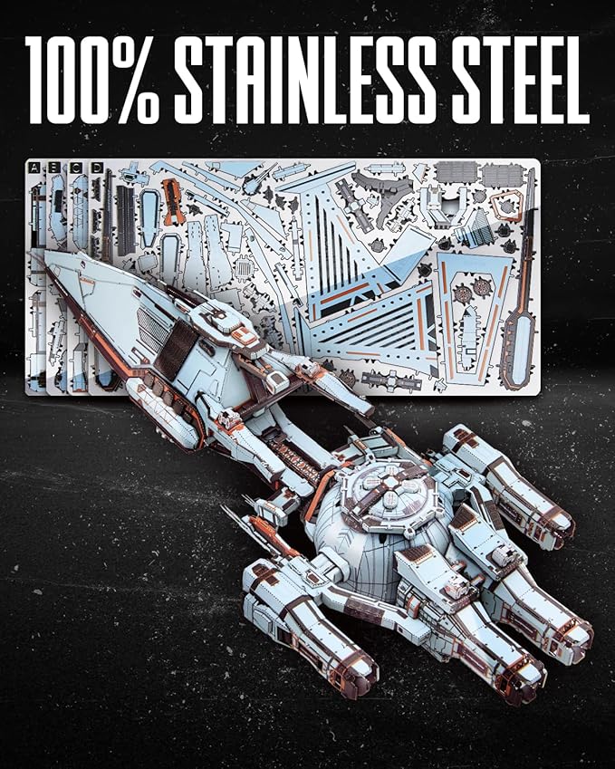 Piececool 3D Metal Puzzles for Adult, Three-Body Blue Space Starship Metal Model Kit, DIY Spaceship Building Kit Crafts for Adults to Build Home Decoration Best Gifts