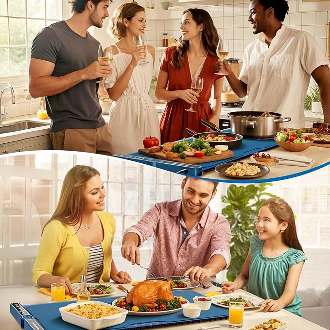 Warming Mat for Food extra large, Silicone Heating Mat For Food, 15"x31.6" Foldable Food Warming Mats for Countertops, Parties, and Daily Use with Timer and 9 Temperature Levels